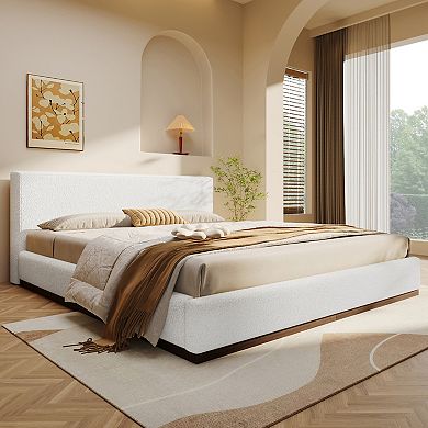 KWPZQEB Elegant Fabric Upholstered Bed With Headboard & Solid Wood Base Frame, No Box Spring Needed