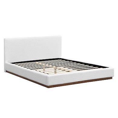 KWPZQEB Elegant Fabric Upholstered Bed With Headboard & Solid Wood Base Frame, No Box Spring Needed