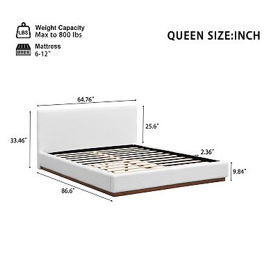 KWPZQEB Elegant Fabric Upholstered Bed With Headboard & Solid Wood Base Frame, No Box Spring Needed