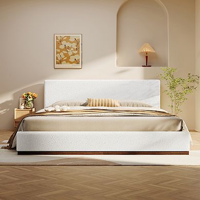 KWPZQEB Elegant Fabric Upholstered Bed With Headboard & Solid Wood Base Frame, No Box Spring Needed
