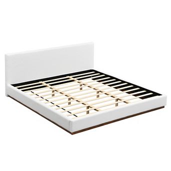 KWPZQEB Elegant Fabric Upholstered Bed With Headboard & Solid Wood Base Frame, No Box Spring Needed