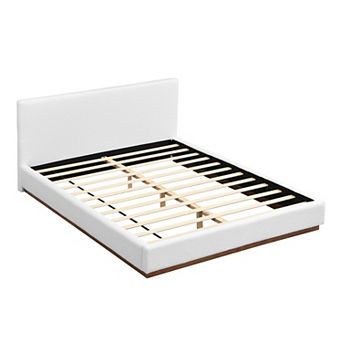 KWPZQEB Elegant Fabric Upholstered Bed With Headboard & Solid Wood Base Frame, No Box Spring Needed