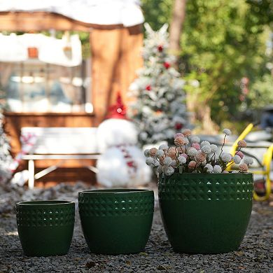KWPZQEB Handmade Ceramic Flower Pot Set of 3 with Diamond Pattern for Indoor, Outdoor