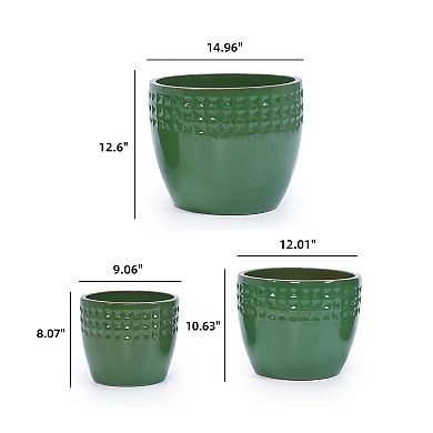 KWPZQEB Handmade Ceramic Flower Pot Set of 3 with Diamond Pattern for Indoor, Outdoor