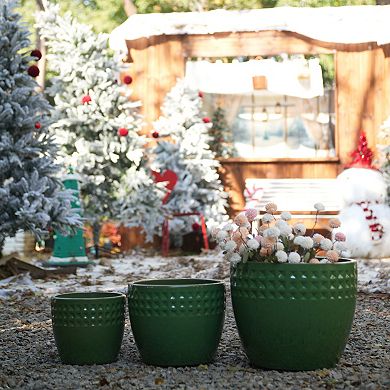 KWPZQEB Handmade Ceramic Flower Pot Set of 3 with Diamond Pattern for Indoor, Outdoor