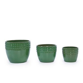 KWPZQEB Handmade Ceramic Flower Pot Set of 3 with Diamond Pattern for Indoor, Outdoor