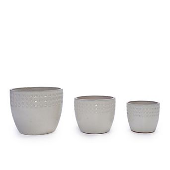 KWPZQEB Handmade Ceramic Flower Pot Set of 3 with Diamond Pattern for Indoor, Outdoor