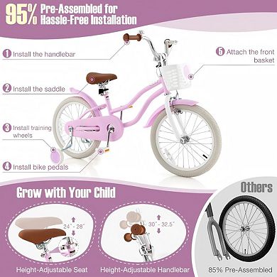 18 Inch Kid's Bike with Removable Training Wheels and Basket