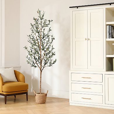 Artificial Olive Tree with Natural Trunk, Fake Silk Tree for Indoor &Outdoor Office Home Decor