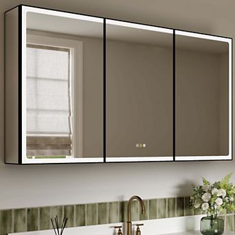 3-Color Dimmable Medicine Cabinet with Mirror, Surface or Recessed Mount, Built-in LED Lights