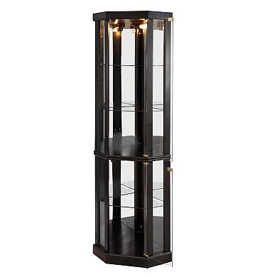 Eazegath Lighted Corner Curio Glass Display Storage Cabinet with 3 Adjustable Shelves and Bulb