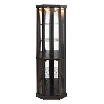 Eazegath Lighted Corner Curio Glass Display Storage Cabinet with 3 Adjustable Shelves and Bulb