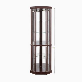 Eazegath Lighted Corner Curio Glass Display Storage Cabinet with 3 Adjustable Shelves and Bulb