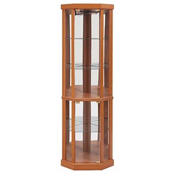 Eazegath Lighted Corner Curio Glass Display Storage Cabinet with 3 Adjustable Shelves and Bulb
