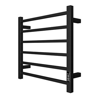 6 Bar Matte-Black Electric Heated Towel Warmer Rack Wall Mount or Plug-in and With Timer