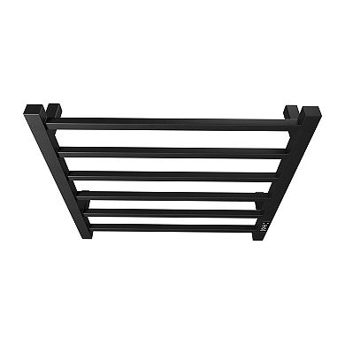 6 Bar Matte-Black Electric Heated Towel Warmer Rack Wall Mount or Plug-in and With Timer