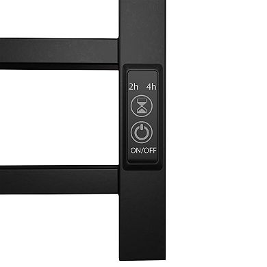 6 Bar Matte-Black Electric Heated Towel Warmer Rack Wall Mount or Plug-in and With Timer