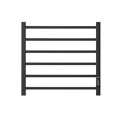6 Bar Matte-Black Electric Heated Towel Warmer Rack Wall Mount or Plug-in and With Timer