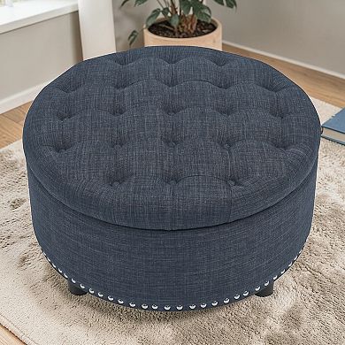 Lufeiya Tufted Storage Ottoman with Button Tufting and Nailhead Trim,Linen Upholstered