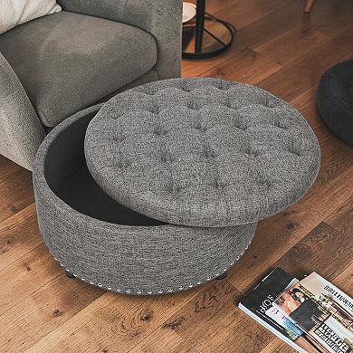 Lufeiya Tufted Storage Ottoman with Button Tufting and Nailhead Trim,Linen Upholstered