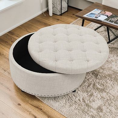 Lufeiya Tufted Storage Ottoman with Button Tufting and Nailhead Trim,Linen Upholstered