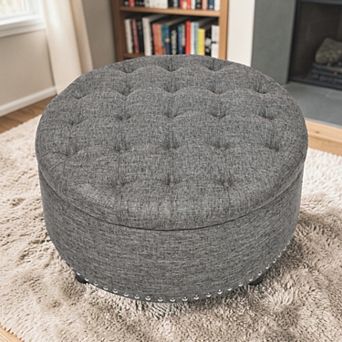 Lufeiya Tufted Storage Ottoman with Button Tufting and Nailhead Trim,Linen Upholstered