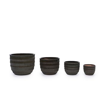 KWPZQEB Handmade Dark Coffee Ceramic Planter Set of 4, Indoor Outdoor Flower Pot for Succulent,Herbs