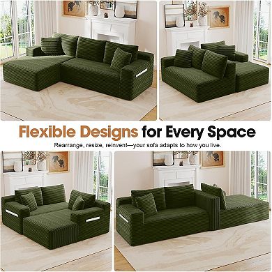 94.5" Left-Facing Sectional Corduroy Couch with Reversible Chaise, L-Shaped for Living Room