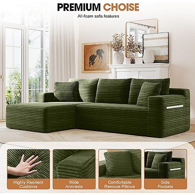 94.5" Left-Facing Sectional Corduroy Couch with Reversible Chaise, L-Shaped for Living Room