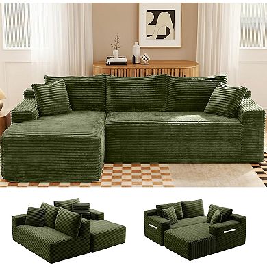 94.5" Left-Facing Sectional Corduroy Couch with Reversible Chaise, L-Shaped for Living Room