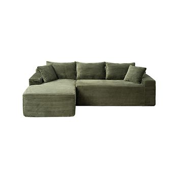 94.5" Left-Facing Sectional Corduroy Couch with Reversible Chaise, L-Shaped for Living Room