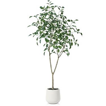 Artificial Ficus Tree in Oval White Pot, Pre Potted Faux Tree for Indoor Home Decor