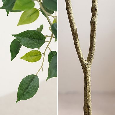 Artificial Ficus Tree in Oval White Pot, Pre Potted Faux Tree for Indoor Home Decor