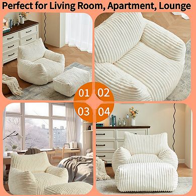 Loheer Corduroy Suede Lounge Chair with Ottoman, 5-Zone Ergonomic Support