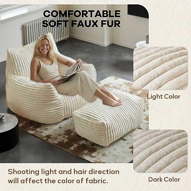 Loheer Corduroy Suede Lounge Chair with Ottoman, 5-Zone Ergonomic Support
