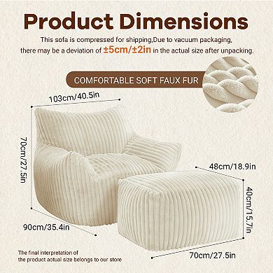Loheer Corduroy Suede Lounge Chair with Ottoman, 5-Zone Ergonomic Support
