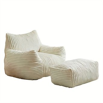Loheer Corduroy Suede Lounge Chair with Ottoman, 5-Zone Ergonomic Support