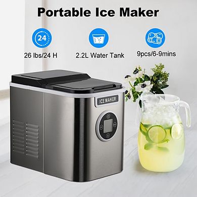 Countertop Ice Maker Machine with 9 Bullet Ice in 7 Mins with Ice Scoop and Basket, Self-Cleaning