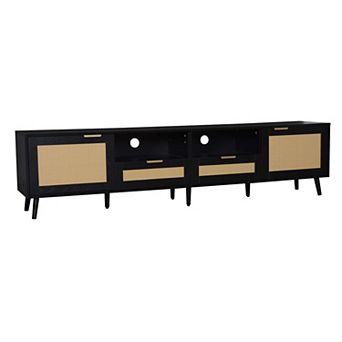 KWPZQEB 78.8" Rattan TV Stand for TVs up to 85'',TV Cabinet with 2 Doors & 2 Drawers for Living Room