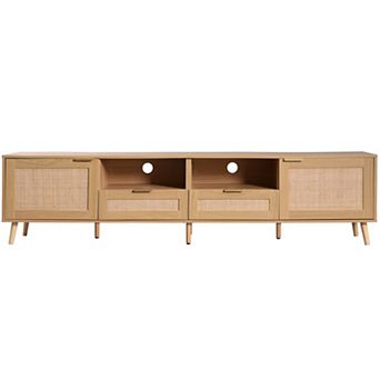 KWPZQEB 78.8" Rattan TV Stand for TVs up to 85'',TV Cabinet with 2 Doors & 2 Drawers for Living Room