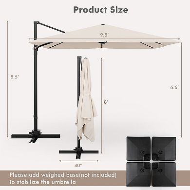 9.5 Foot Square Patio Cantilever Umbrella with 360 Degree Rotation