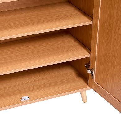 Rattan 5-Tier Shoe Cabinet with Adjustable Shelves, Double Door Storage, for Entryway & Hallway