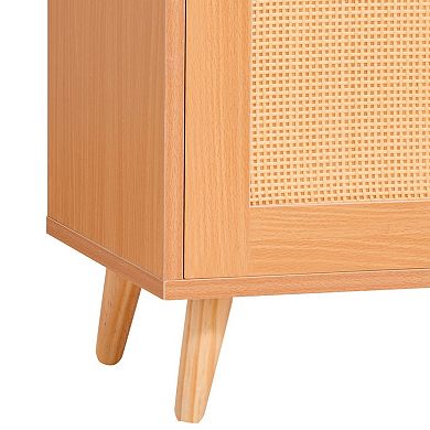 Rattan 5-Tier Shoe Cabinet with Adjustable Shelves, Double Door Storage, for Entryway & Hallway