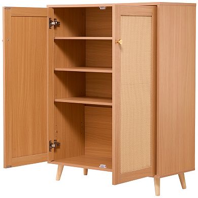 Rattan 5-Tier Shoe Cabinet with Adjustable Shelves, Double Door Storage, for Entryway & Hallway