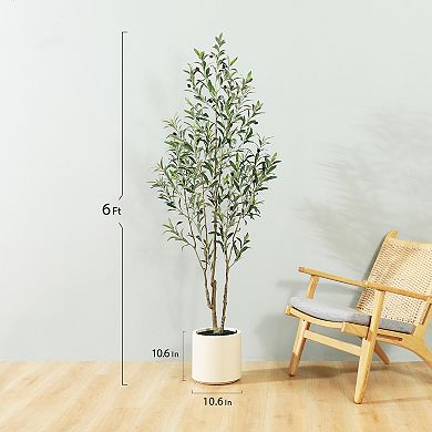 6-ft. Artificial Olive Tree in Pot, Faux Olive Silk Tree, Tall Artificial Plants Indoor Home Decor