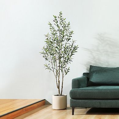 6-ft. Artificial Olive Tree in Pot, Faux Olive Silk Tree, Tall Artificial Plants Indoor Home Decor