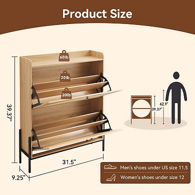 Rattan 2-Drawer Shoe Cabinet, Practical Narrow Storage, Ideal for Entryway & Hallway