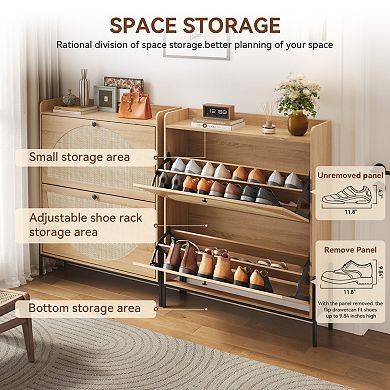 Rattan 2-Drawer Shoe Cabinet, Practical Narrow Storage, Ideal for Entryway & Hallway