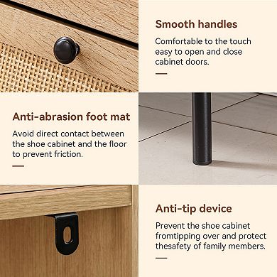 Rattan 2-Drawer Shoe Cabinet, Practical Narrow Storage, Ideal for Entryway & Hallway
