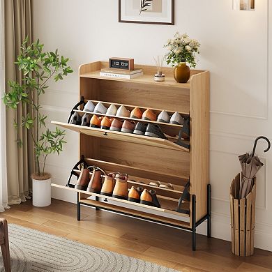 Rattan 2-Drawer Shoe Cabinet, Practical Narrow Storage, Ideal for Entryway & Hallway